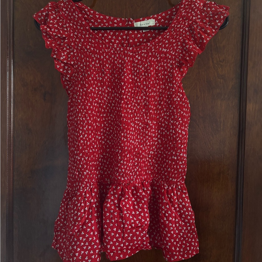 Elegant Red Ruffle Blouse